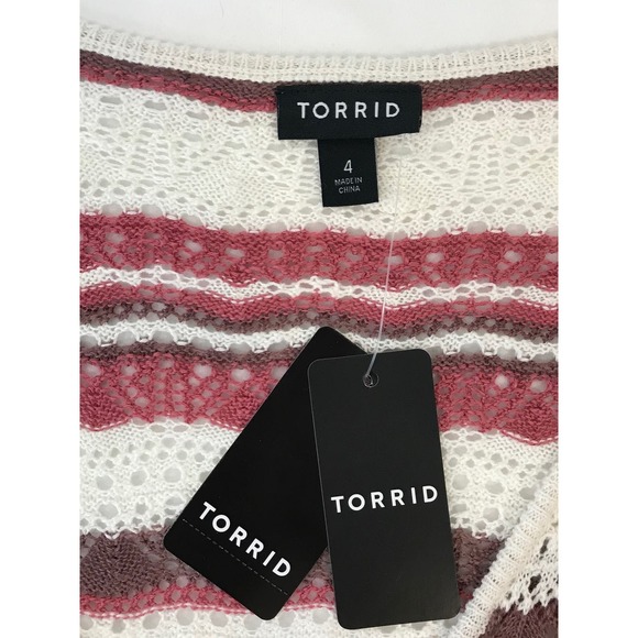 Torrid Open Stitch Pullover V Neck Cinched Front Sweater Pink Stripe 4X - Picture 6 of 10